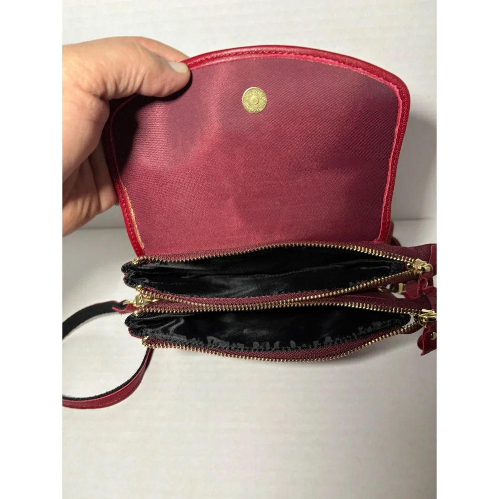 Kate Spade New York Red Burgundy Leather Nylon Crossbody Bag Gold Hardware‎